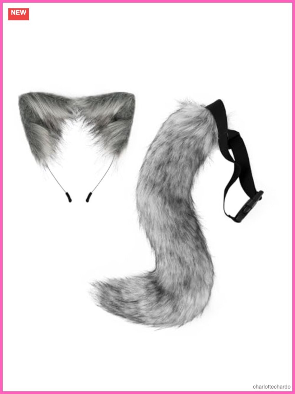 Faux Fur Fox Ears Headband & Tail Set Werewolf Costume Accessory